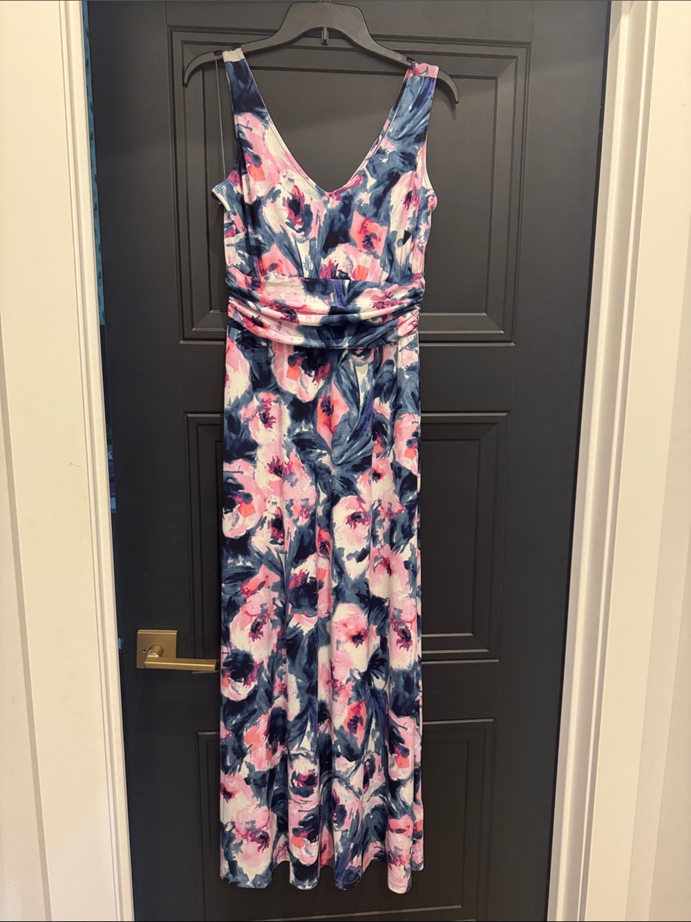 London Times Pink and Navy Floral Maxi Dress